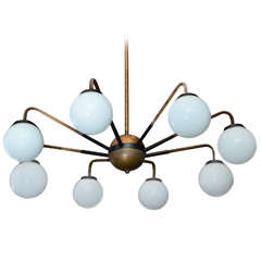 Italian Mid-Century Chandelier in Plated Aluminum with Opaque Glass Globes