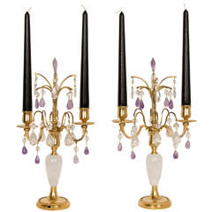 Antique Pair of Rock Crystal and Amethyst Candelabra