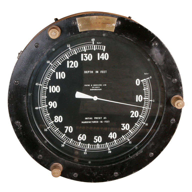 Extremely Large British Submarine Depth Gauge For Sale