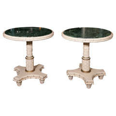 Pair of Painted Faux Bamboo Marble-Top Side Tables
