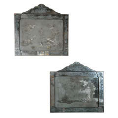 Pair of Antique Etched Glass Mirror Plaques
