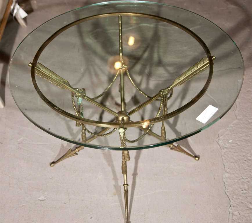 Brass Glass Top Bronze Base End Table Attributed Jansen For Sale