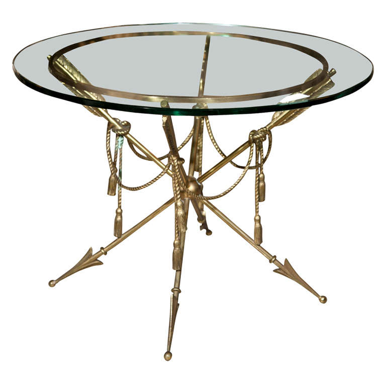 Table d'extrémité avec plateau en verre et base en bronze attribuée à Jansen