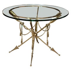 Glass Top Bronze Base End Table Attributed Jansen
