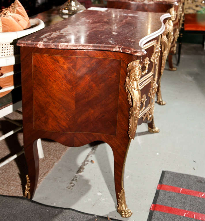 Pair of French Rococo Style Bombe Commodes