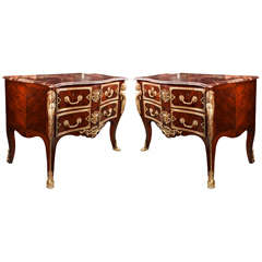 Pair of French Rococo Style Bombe Commodes