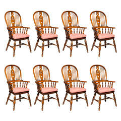Fine Set Of  8 High Back Windsor Arm Chairs