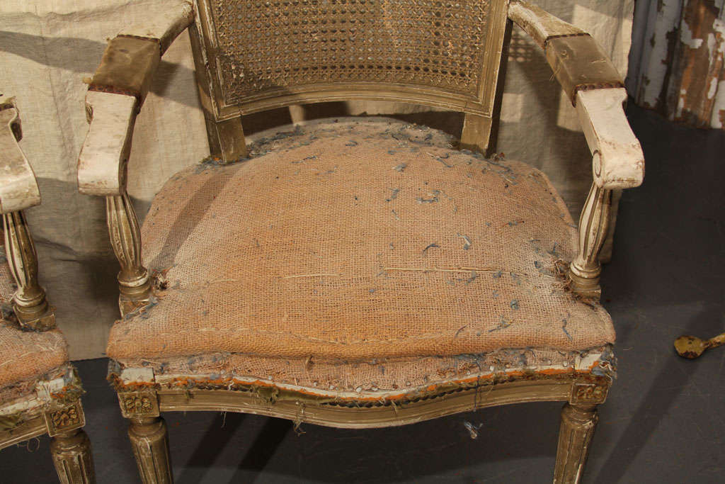French Pair of Armchairs with Remnants of Velvet Upholstery