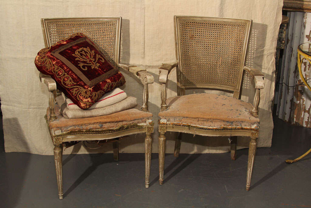Pair of Armchairs with Remnants of Velvet Upholstery 4