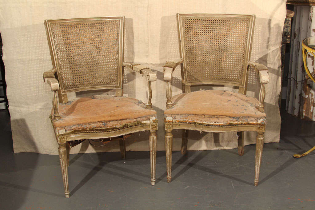 Pair of chairs in beautiful state of disrepair purchased in Paris.