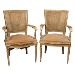 Vintage Pair of Armchairs with Remnants of Velvet Upholstery