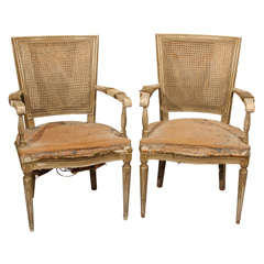 pair armchairs with remnants of velvet upholstery 11
