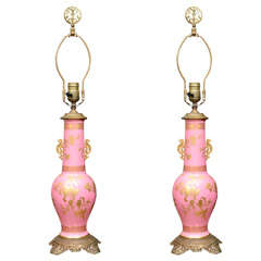 Pair Of Pink Porcelain Lamps