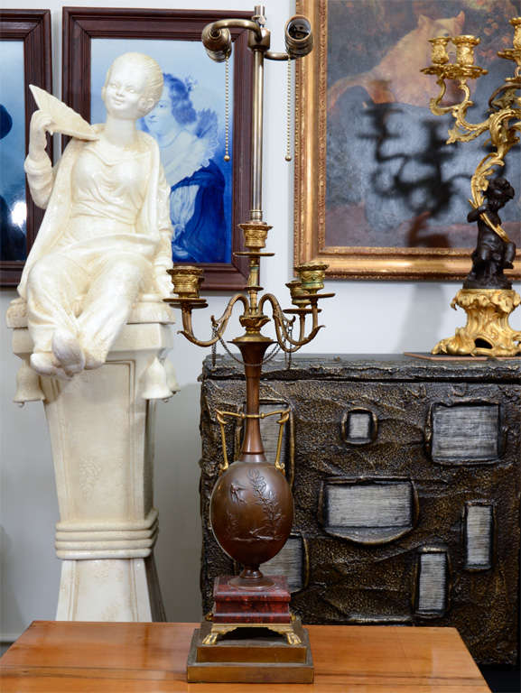 Barbedienne Bronze Candelabra Lamp Designed by Henry Cahieux