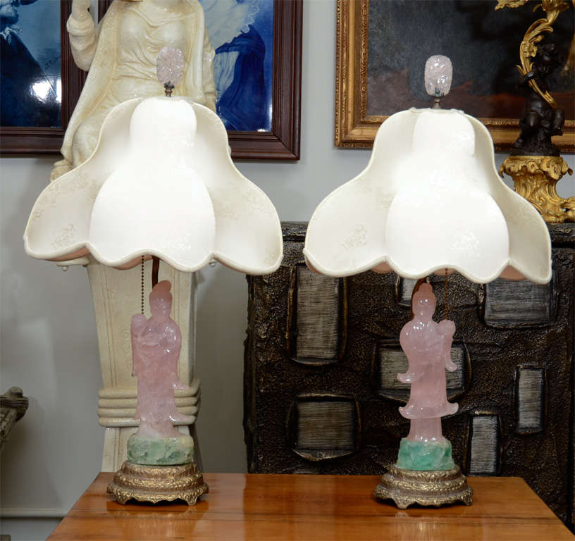 Pair of rose quartz lamps