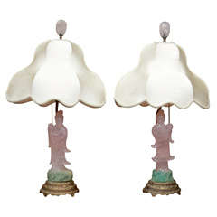 Pair of rose quartz lamps