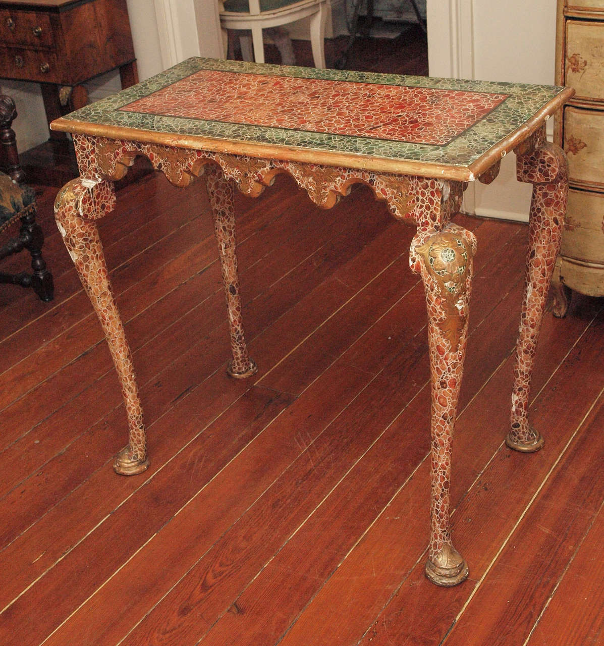 Faux Marble Late Baroque Style Console Table