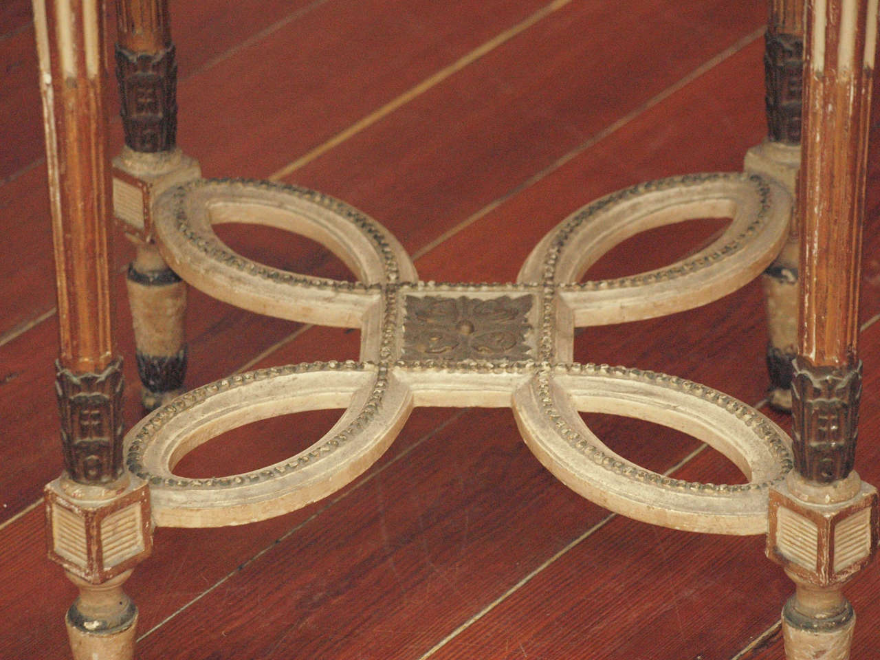 Wood Polychrome Marble Top Side Table