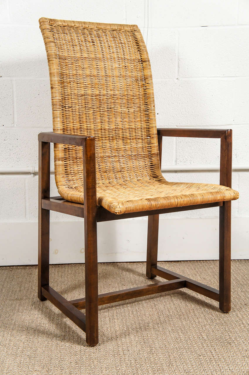 Mid-20th Century A Set of Six Rattan and Walnut Dining Chairs