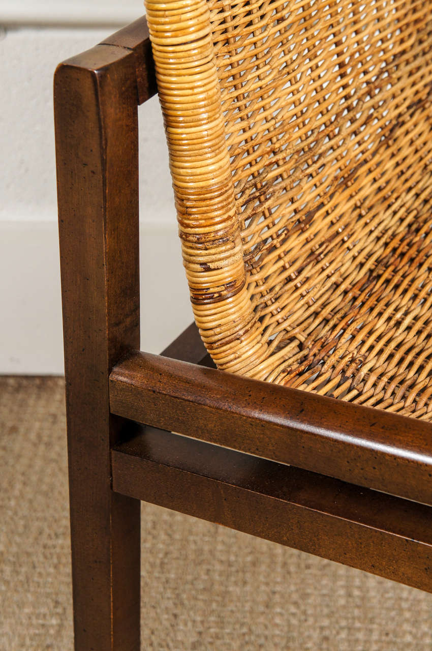 A Set of Six Rattan and Walnut Dining Chairs 4
