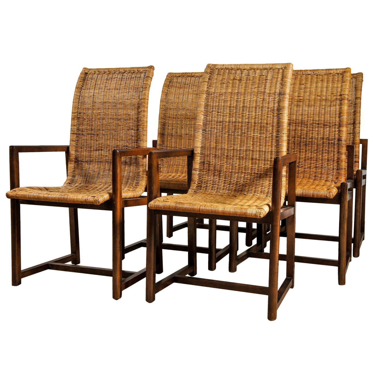 A Set of Six Rattan and Walnut Dining Chairs at 1stDibs