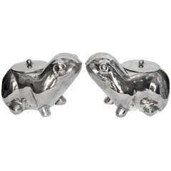 Pair of Frog Shape Silvered Metal Bottle Holders