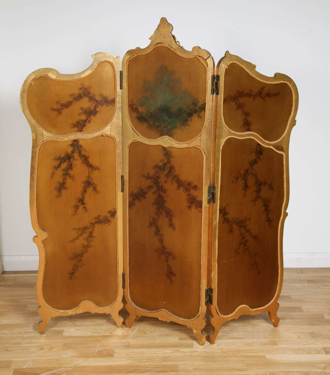 Rococo Style Parcel-Gilt and Painted Three-Fold Screen For Sale 3