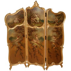 Rococo Style Parcel-Gilt and Painted Three-Fold Screen