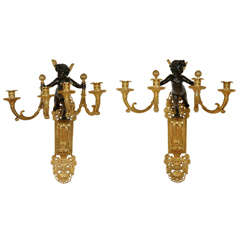 Pair of Restoration Period Gilt and Patinated Bronze Wall Lights