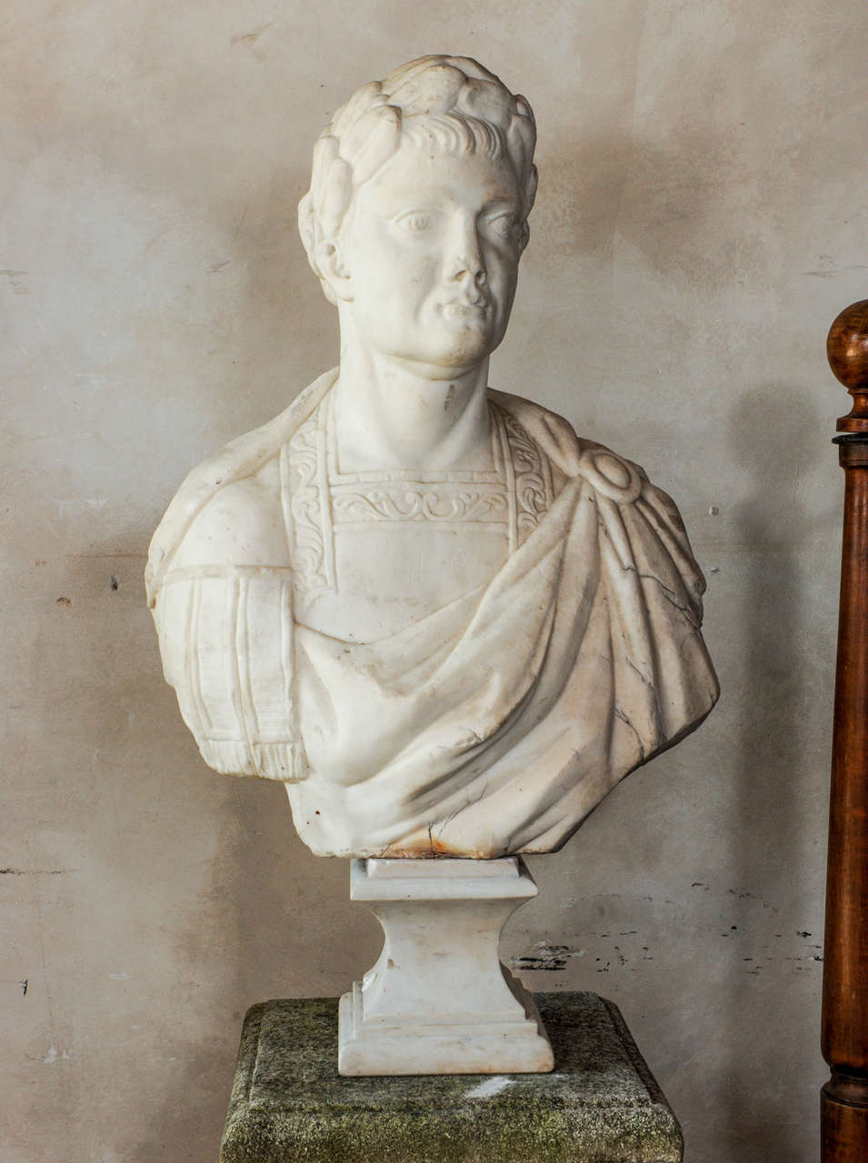 A 17th century marble bust of an emperor