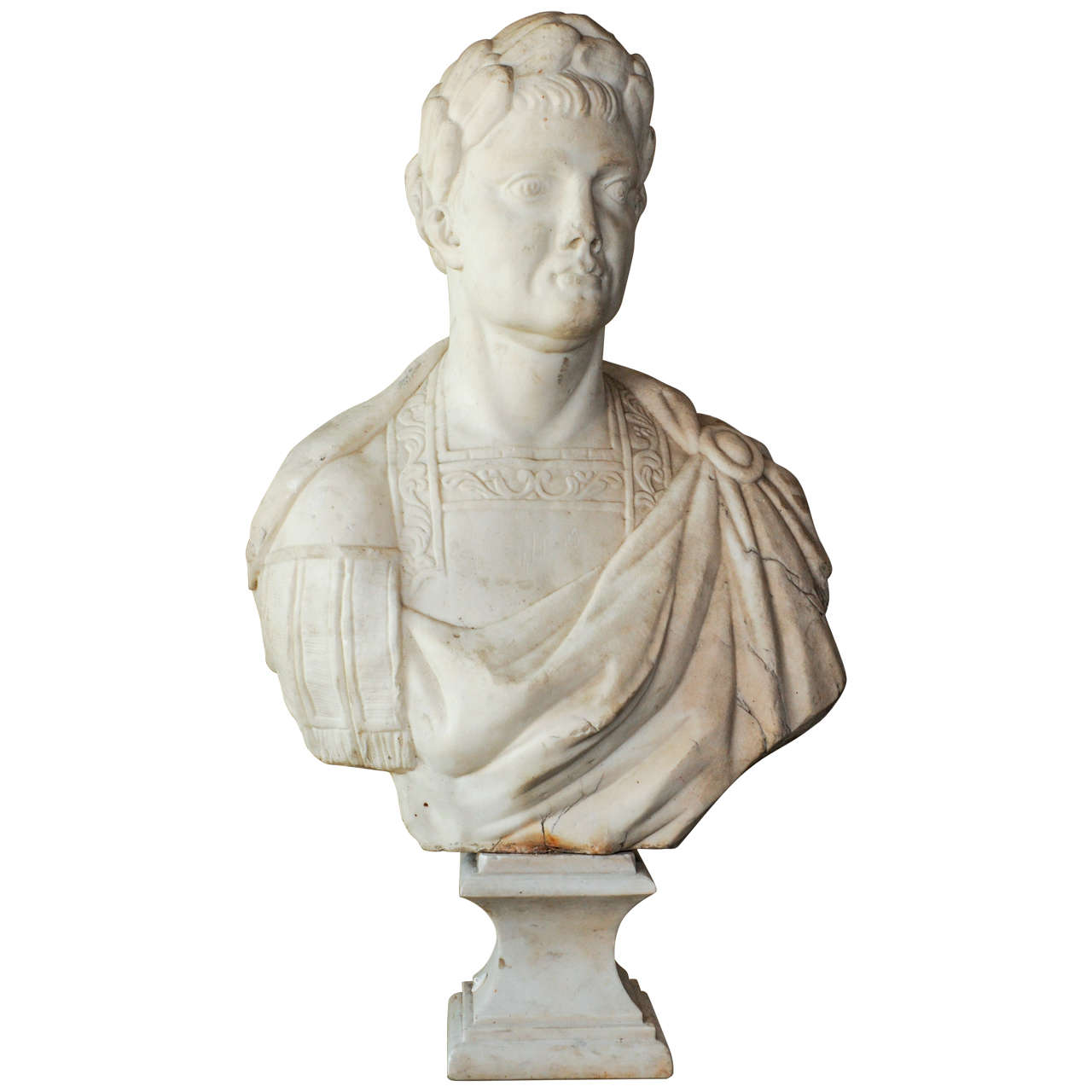 A 17th century marble bust of an emperor