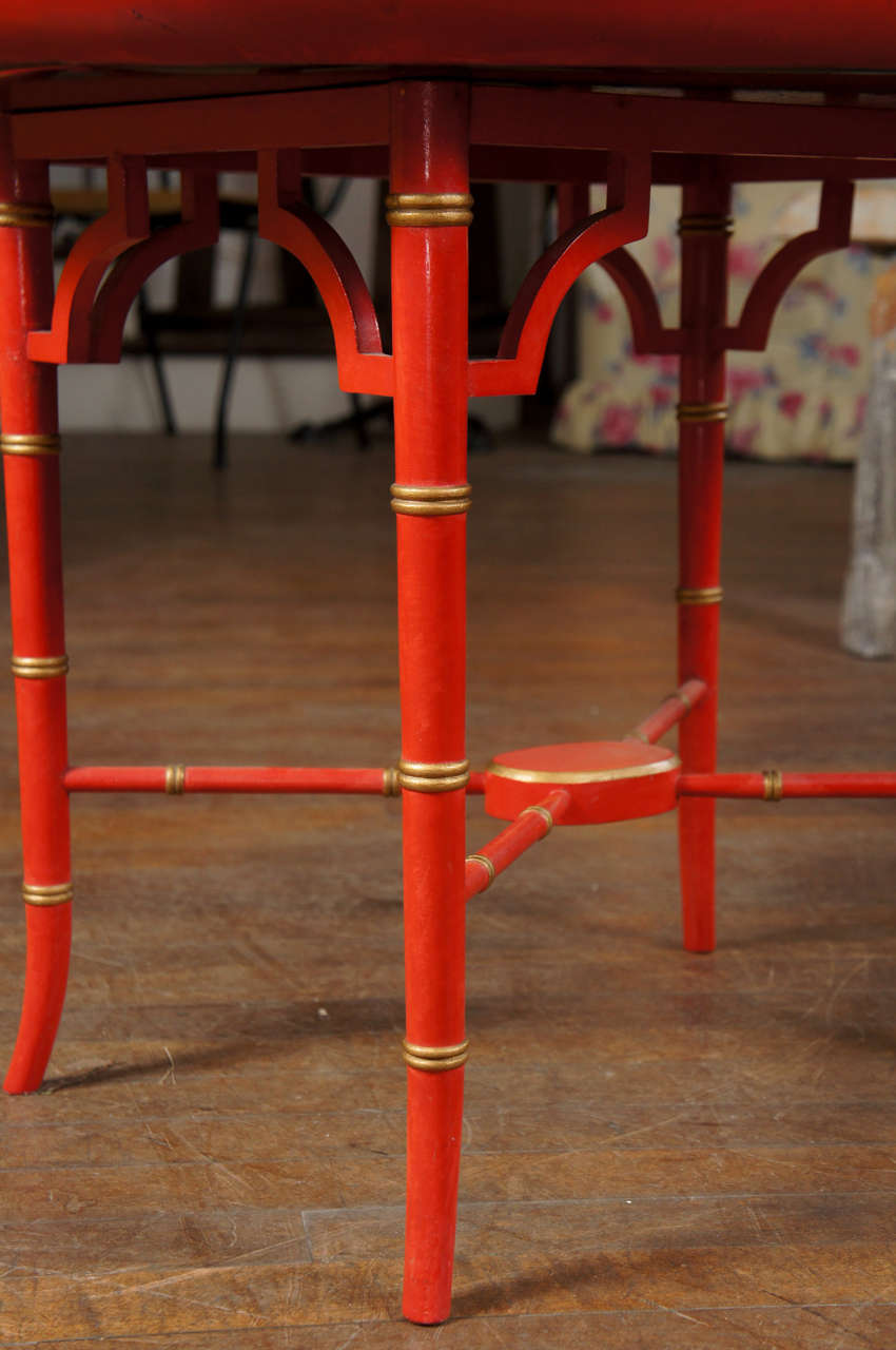English Scarlet & Gilt Wooden Tray On Later Faux Bamboo Stand 1