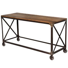 Industrial Console Or Sofatable On Wheels