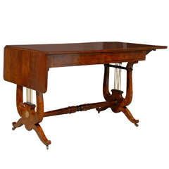 Mahogany Library Table with Lyre Base circa 1820 France