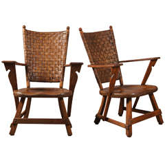 Pair Old Hickory Arm Chairs