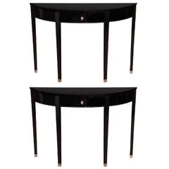 Pair of Black High Gloss Lacquer Console Table