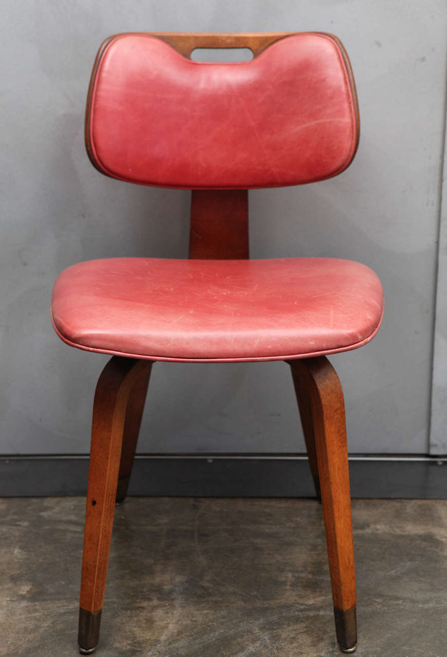 Mid-Century Modern Set of Four Midcentury Thonet Chairs with Red Leather Upholstery
