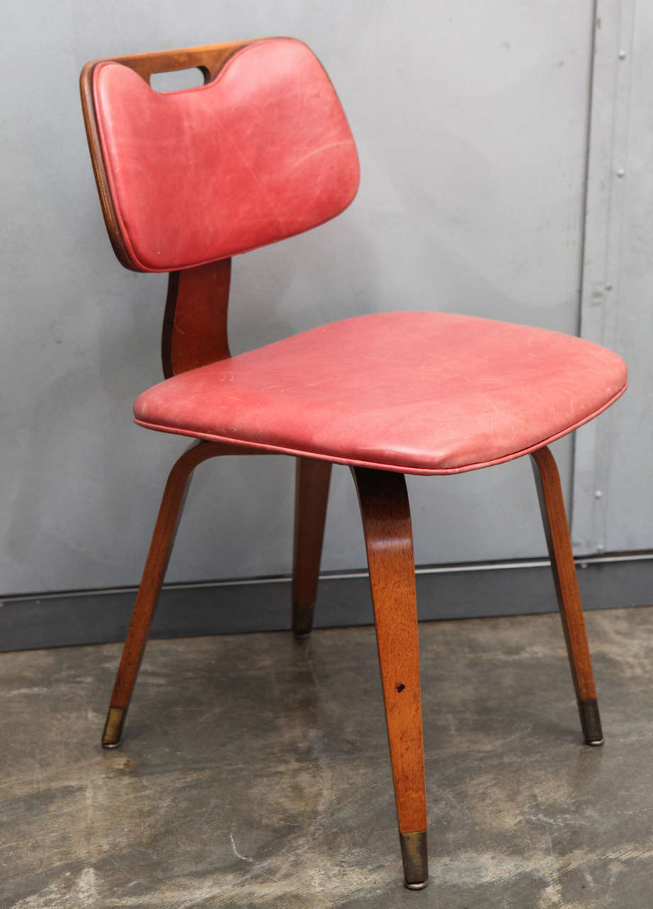 Set of Four Midcentury Thonet Chairs with Red Leather Upholstery In Good Condition In Culver City, CA