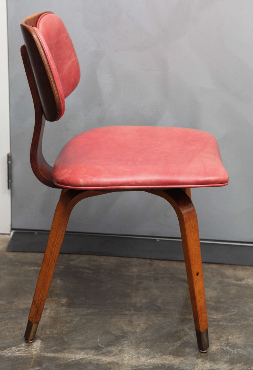 Mid-20th Century Set of Four Midcentury Thonet Chairs with Red Leather Upholstery
