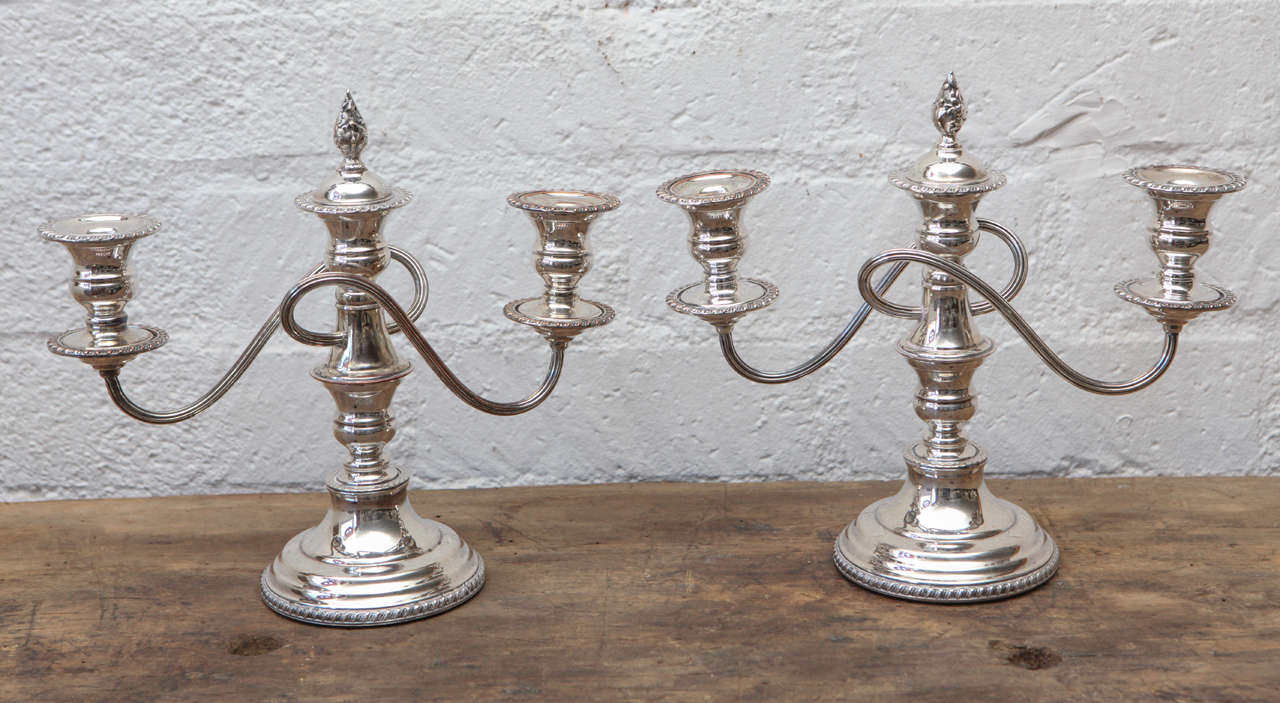 This set of four silver plated over copper candlesticks are beautifully made with nice details such as the flute and beaded design. The base is a single candlestick at the height of 5