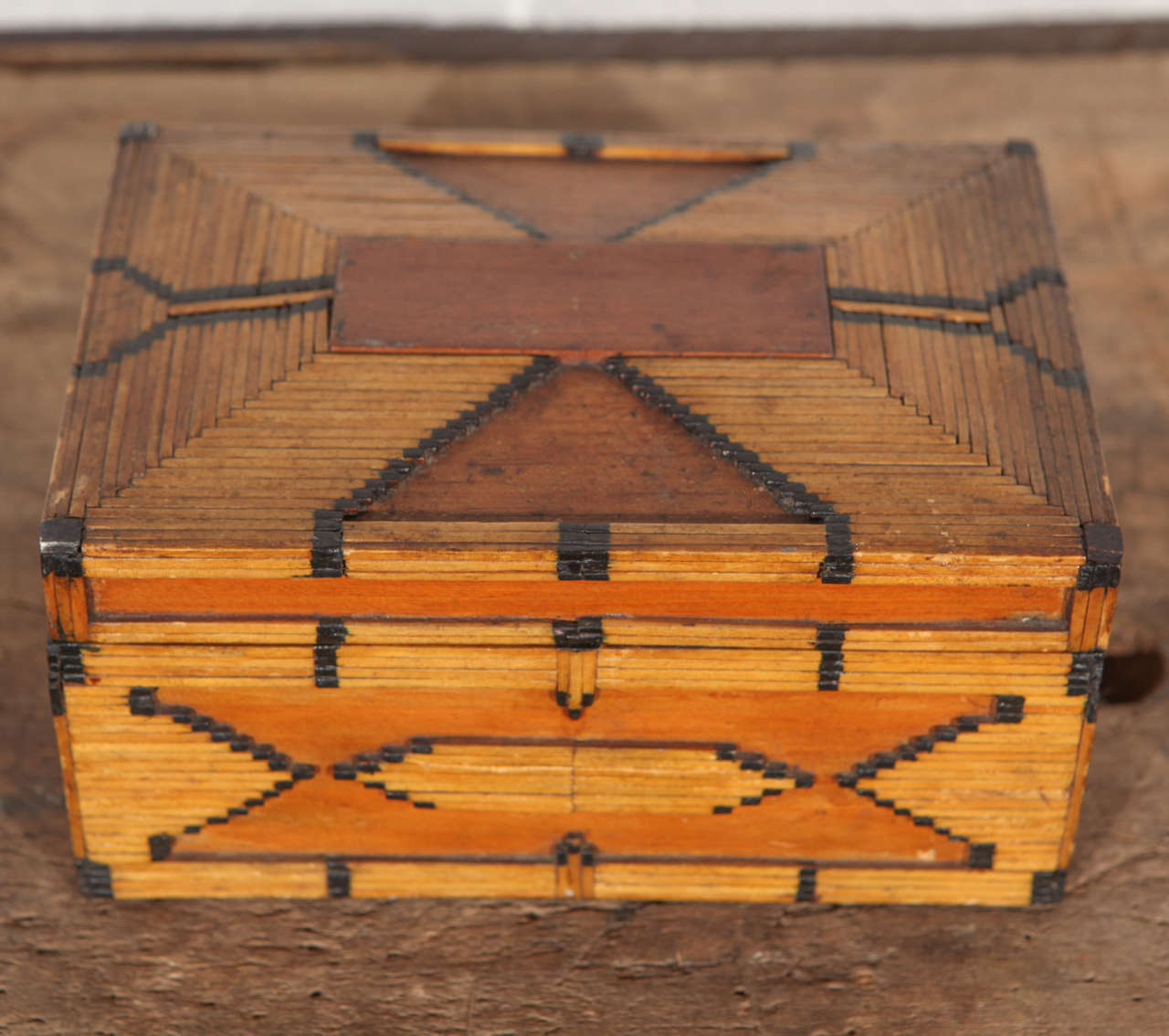 American Folk Art Matchstick Jewelry Box