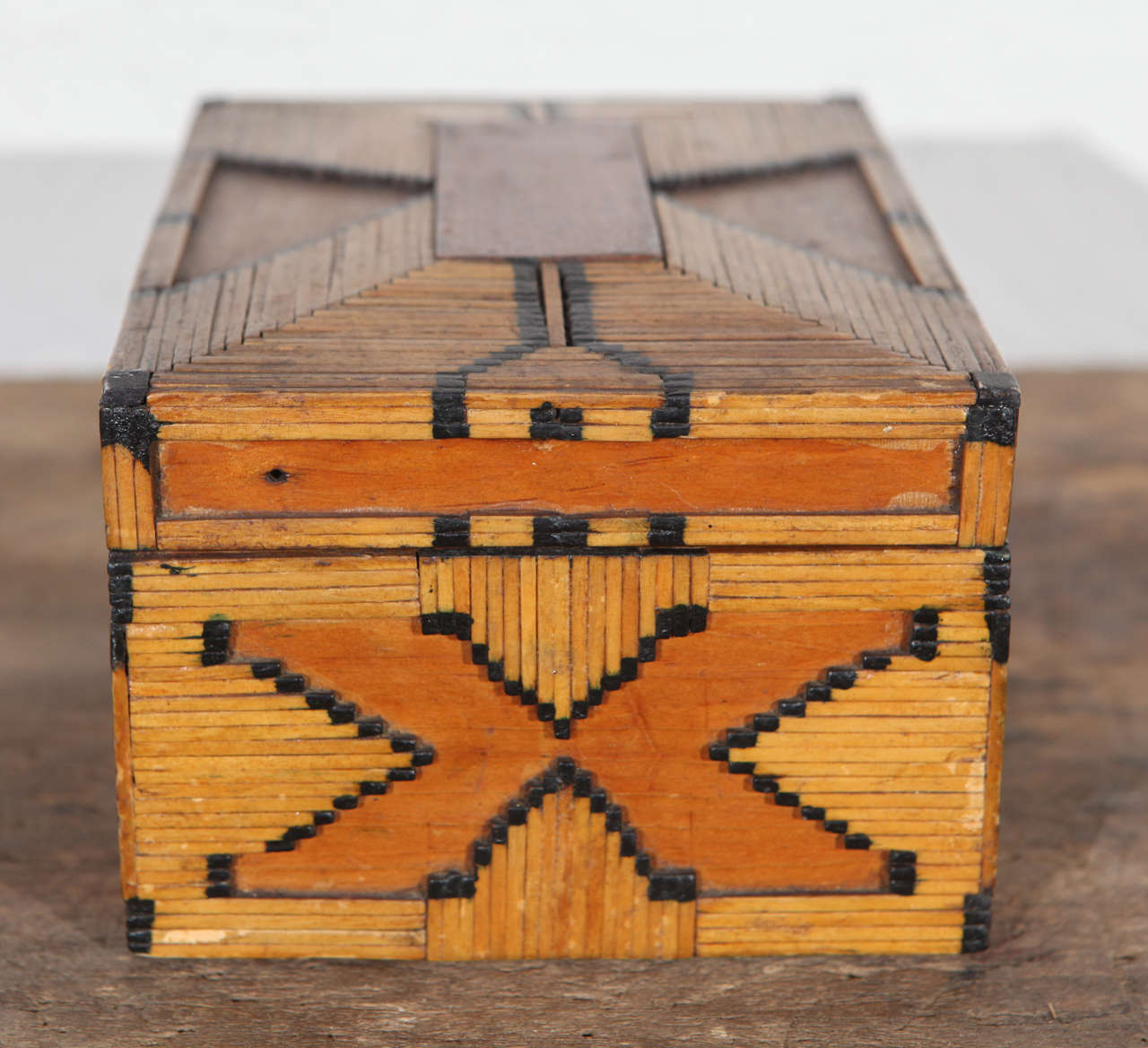 Inlay Folk Art Matchstick Jewelry Box