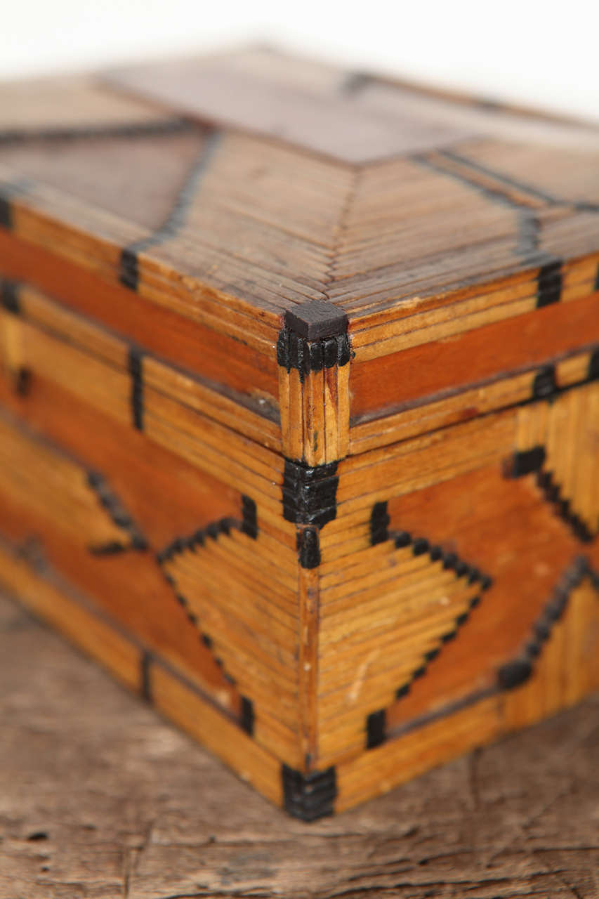 Wood Folk Art Matchstick Jewelry Box