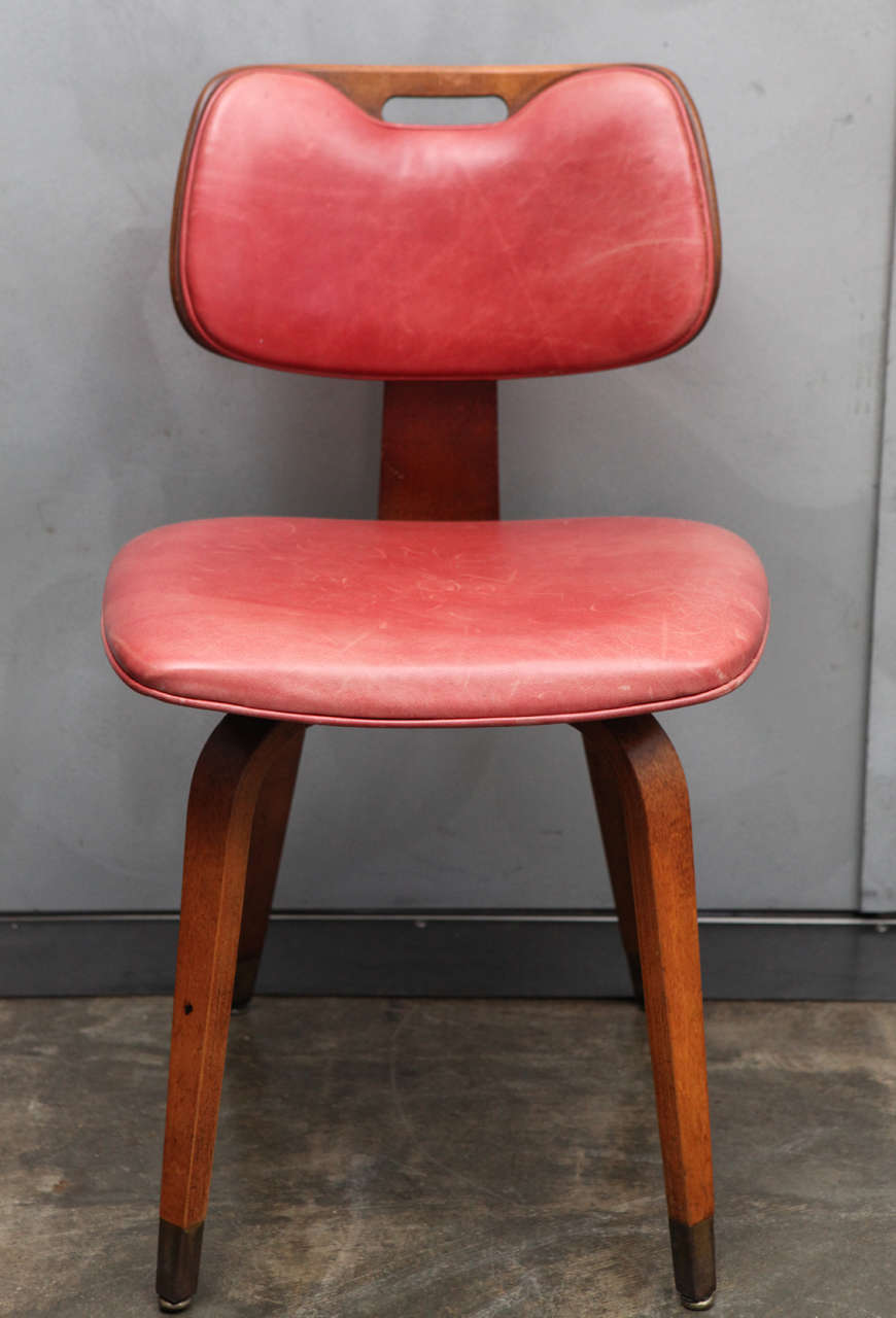 Set of Four Midcentury Chairs with Red Leather Upholstery at 1stDibs