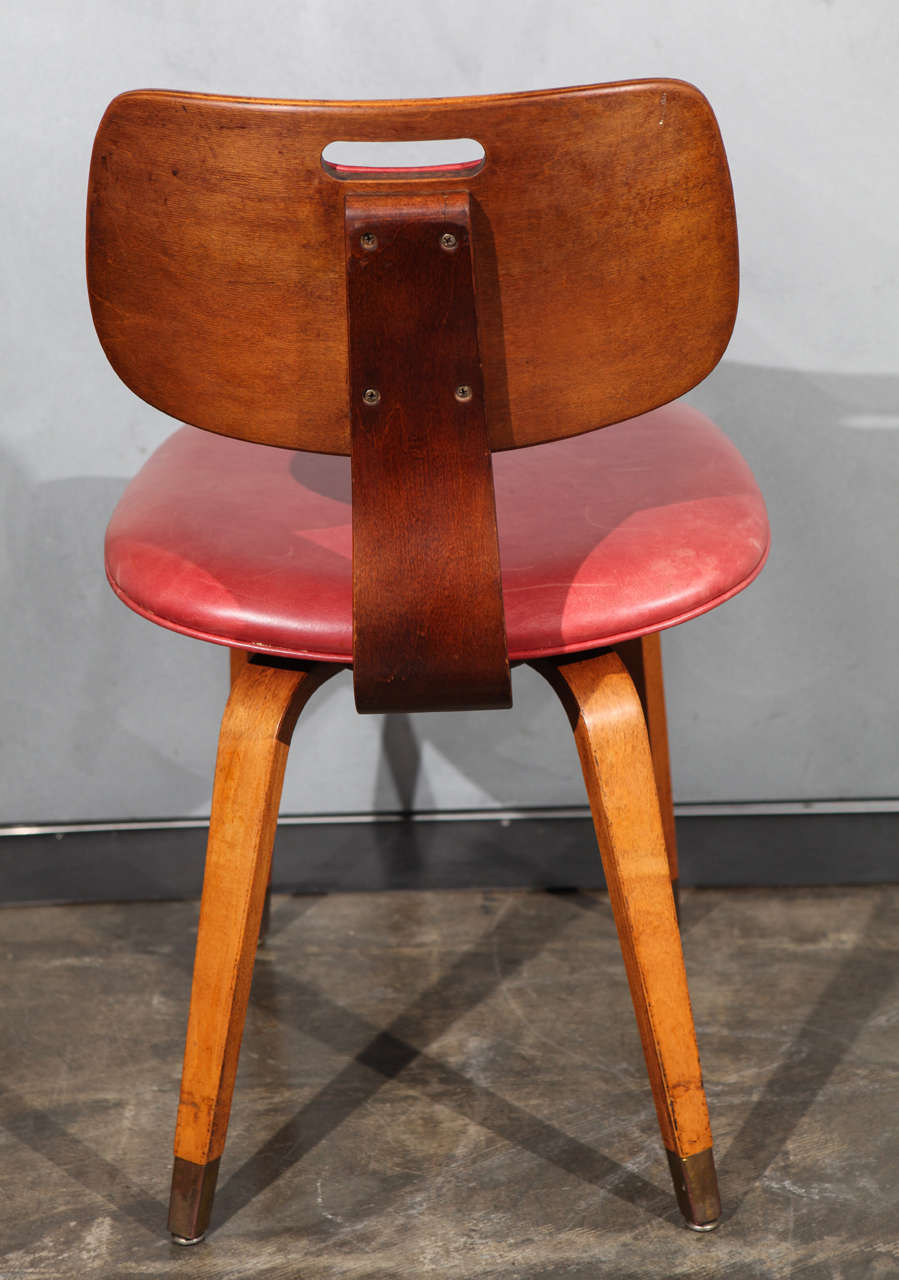 Set of Four Midcentury Chairs with Red Leather Upholstery at 1stDibs