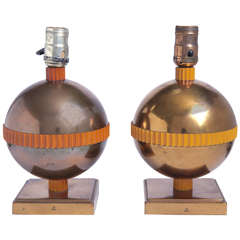 Unmatched Pair of Chase Planet, Art Deco Table Lamps by Von Nessen 2