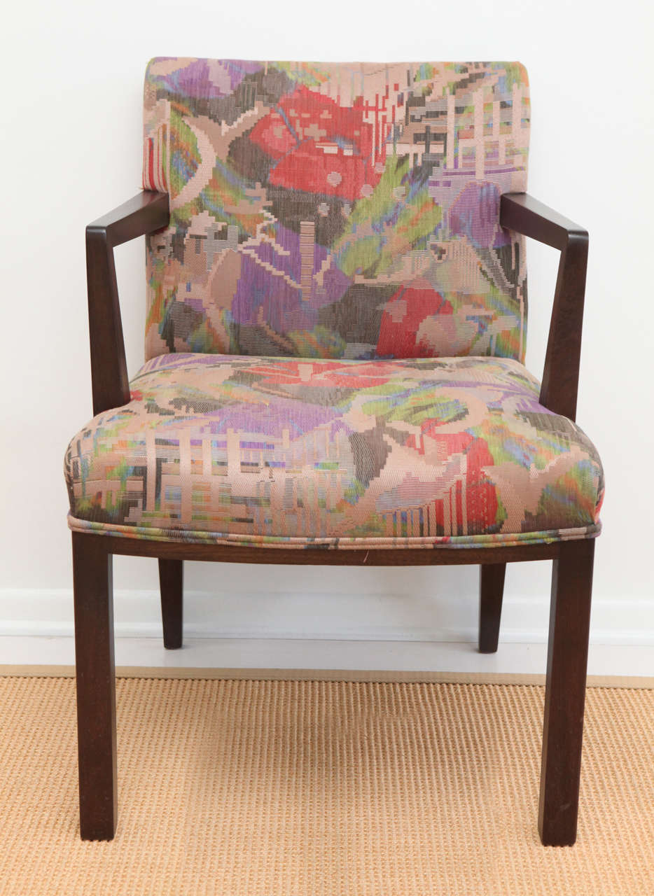 Mid-Century Modern Set of Four Dunbar Lounge Armchairs with Jack Lenor Larsen Fabric