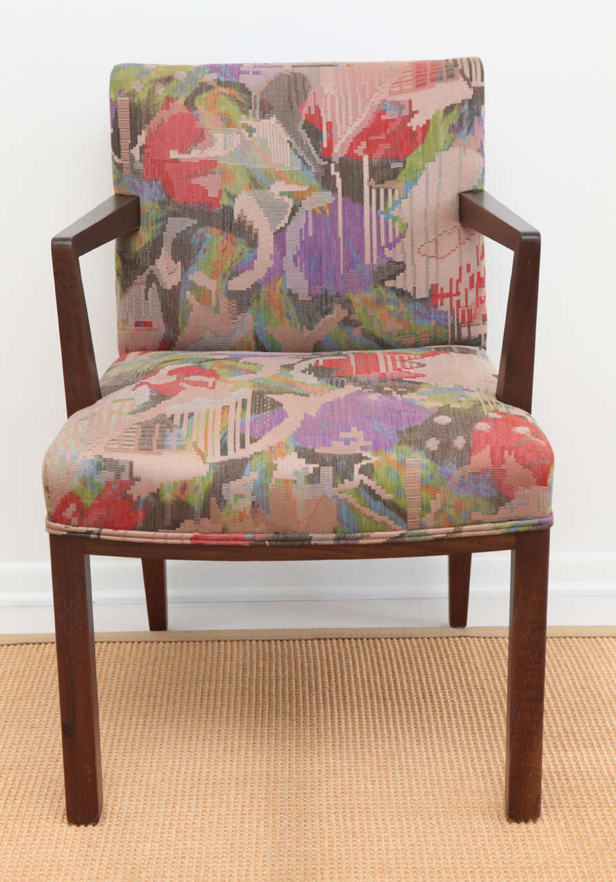 American Set of Four Dunbar Lounge Armchairs with Jack Lenor Larsen Fabric