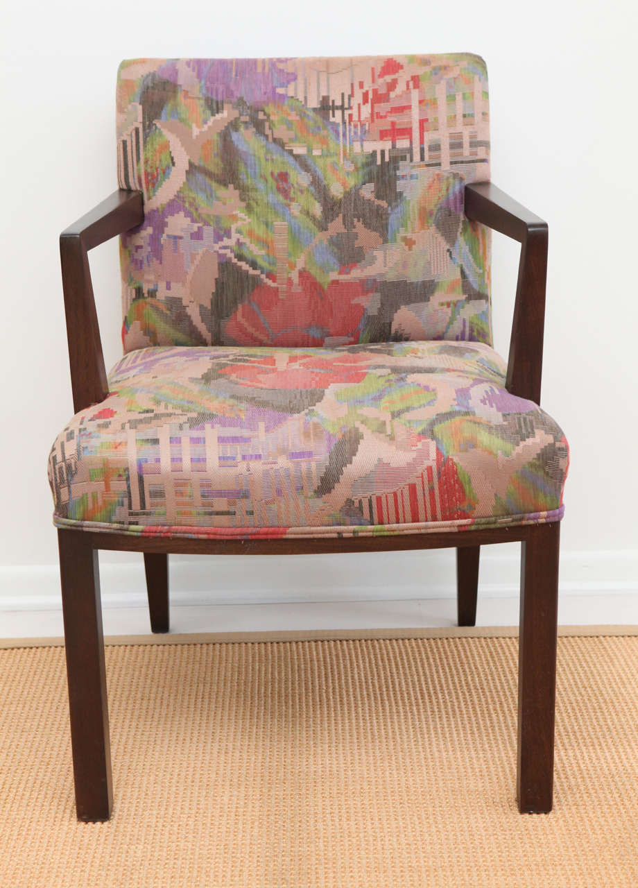 Set of Four Dunbar Lounge Armchairs with Jack Lenor Larsen Fabric In Good Condition In Santa Monica, CA