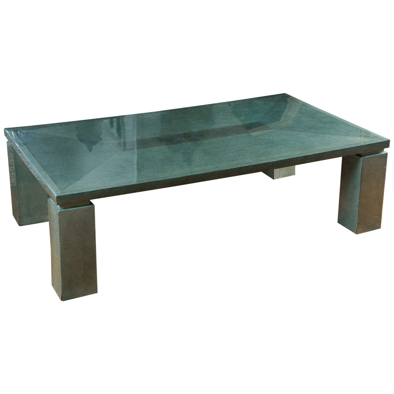 Vintage Faux Shagreen Coffee Table with Brass Inlay